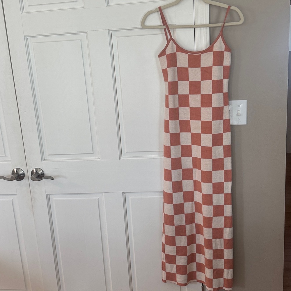 Checkered Maxi Dress in Red and Cream